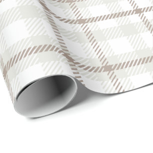 Gingham plaid neutral coffee latte stripes wrapping paper