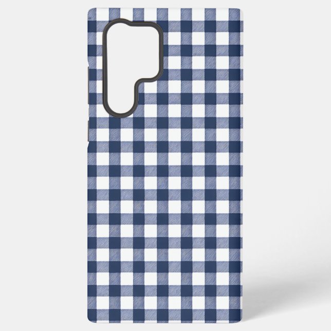 Gingham Plaid Pattern - Navy Blue Samsung Galaxy S22 Ultra Case (Back)