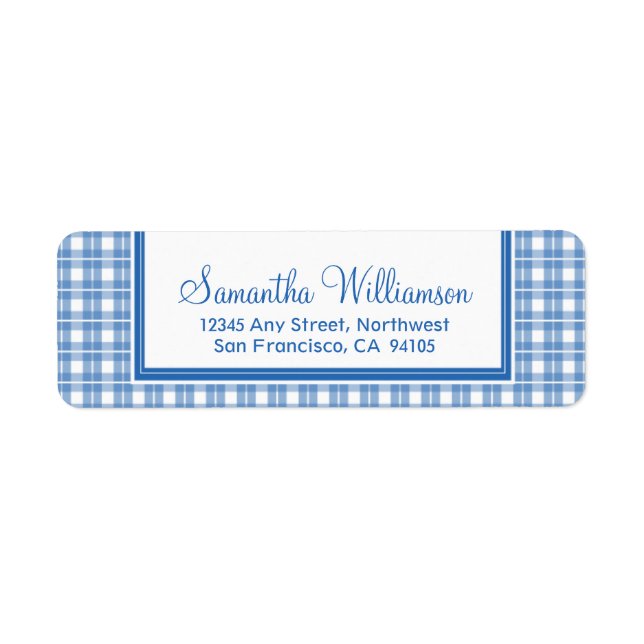 Gingham Plaid Return Address Labels (blue) (Front)