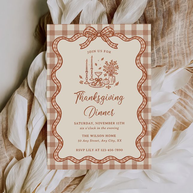 Gingham Plaid Thanksgiving Dinner Fall Invitation (Creator Uploaded)