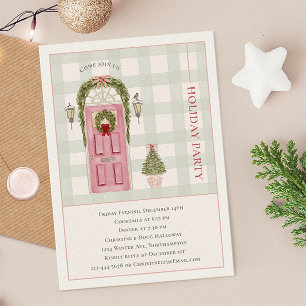 Gingham Plaid Vintage Christmas Holiday Party Invitation