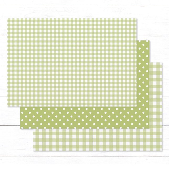 Gingham Polka Dots Light Green Mix and Match Wrapping Paper Sheet (Elegant light green gingham checks and white polka dots wrapping paper sheets.)