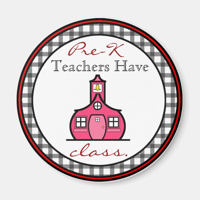 Gingham Pre-K Teacher Magnet (Front)