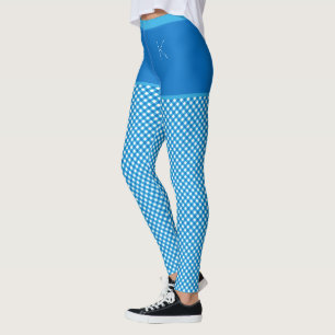 Gingham Print Blue White Monogram Personalized Leggings
