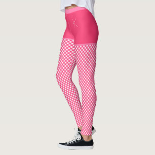 Gingham Print Pink White Monogram Personalized Leggings
