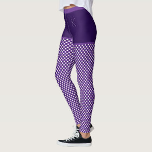 Gingham Print Purple White Monogram Personalized Leggings