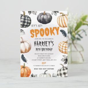 Gingham Pumpkins Halloween Birthday Party Invite