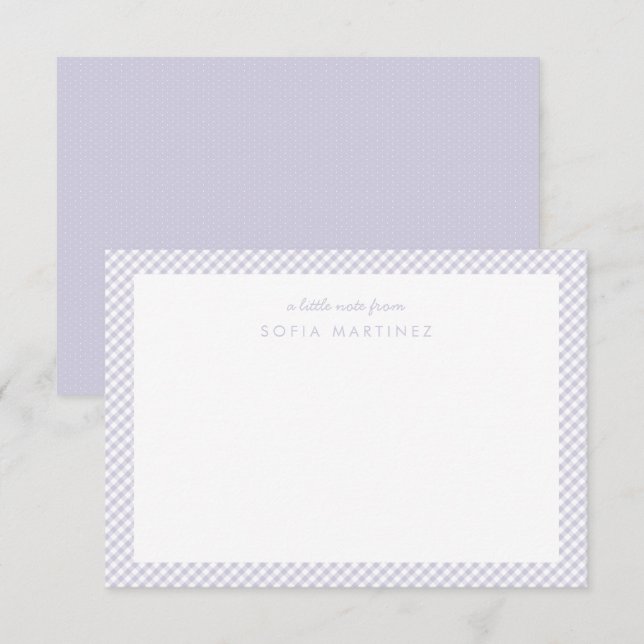 Gingham purple personalized children's stationery (Front/Back)