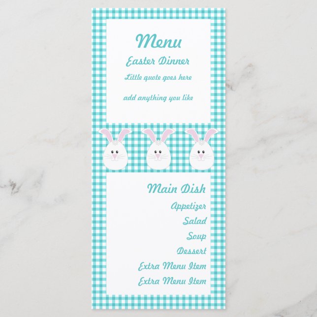 Gingham Rabbit Menu Card (Front)