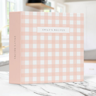 Gingham Recipes Blush Pink Check Cute Feminine Binder