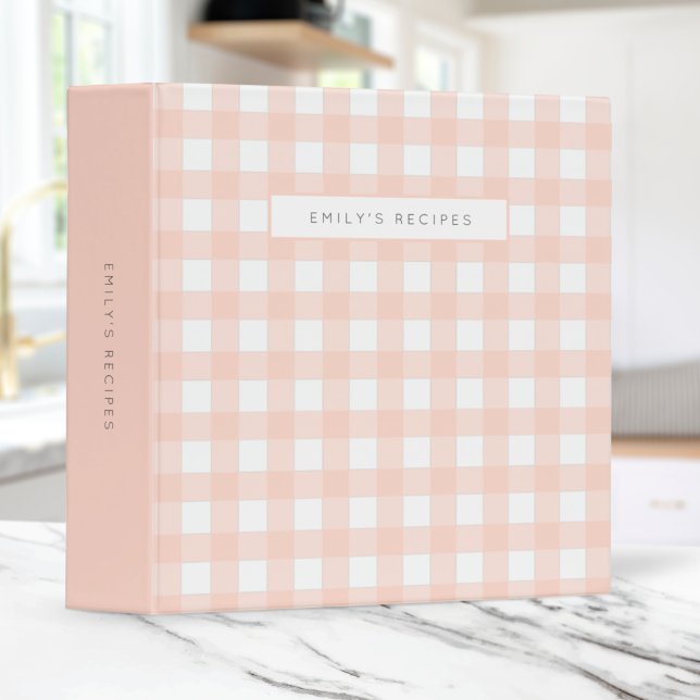 Gingham Recipes Blush Pink Check Cute Feminine Binder (Creator Uploaded)