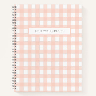 Gingham Recipes Blush Pink Check Cute Feminine Notebook