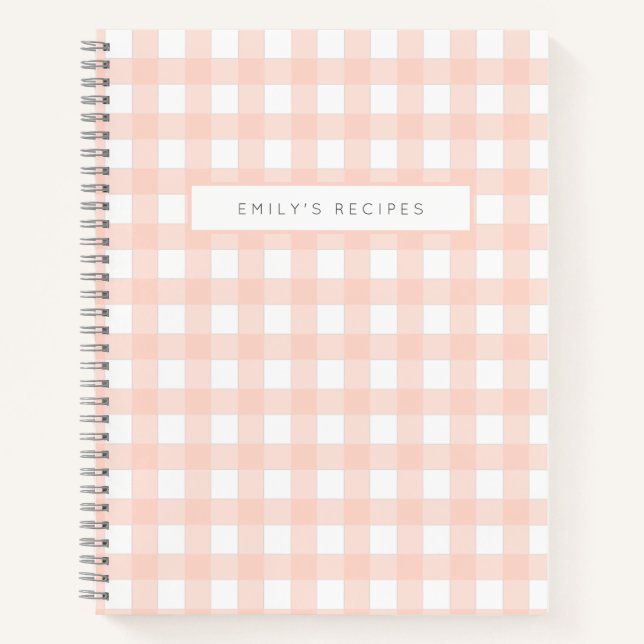 Gingham Recipes Blush Pink Check Cute Feminine Notebook (Front)