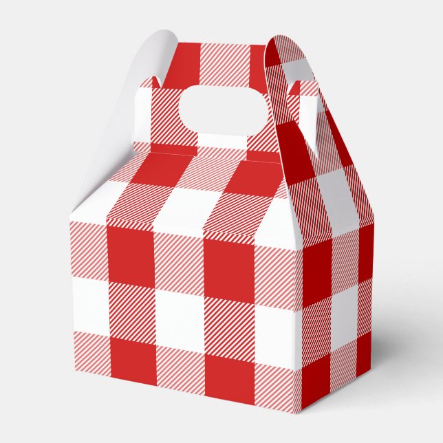 Gingham Red And White Checks Plaid Party Wedding Favor Box (Back Side)