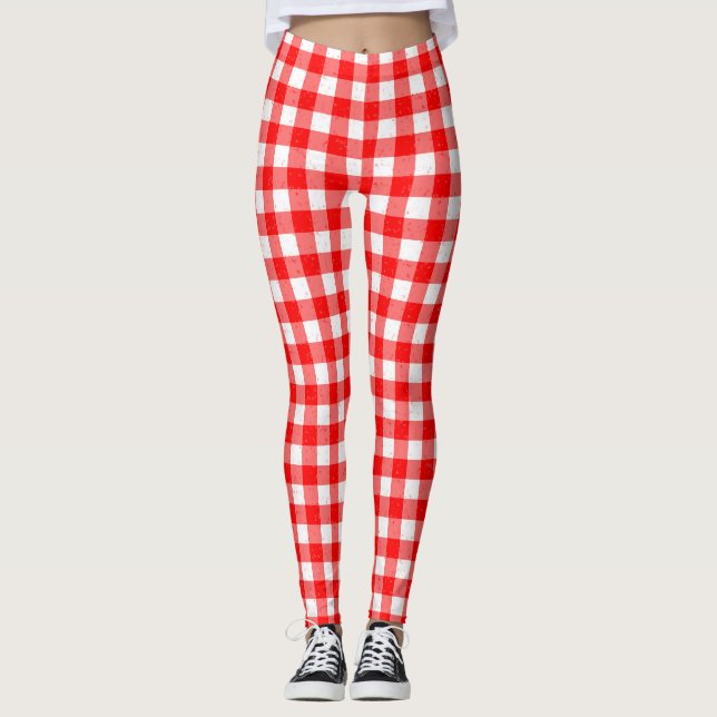Gingham Red and White Pattern Leggings (Front)