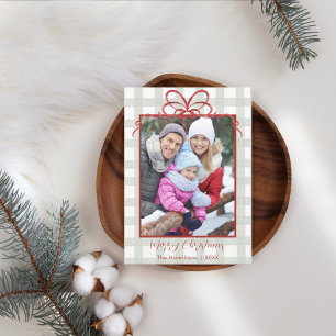 Gingham Red Bow Family Photo Christmas Card
