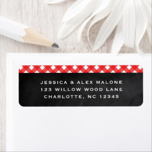 Gingham red rustic check pattern return address