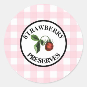 Gingham Retro Strawberry Preserves Classic Round Sticker