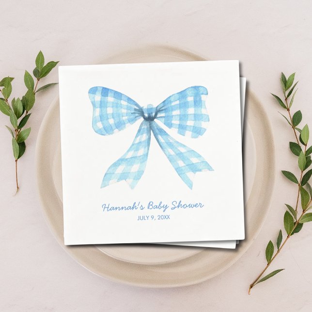 Gingham Ribbon Blue Bow Baby Boy Shower Napkins (Gingham Ribbon Blue Bow Baby Boy Shower Napkins)