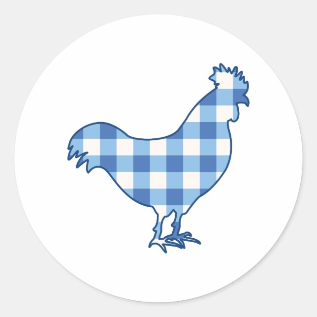 Gingham Rooster Classic Round Sticker (Front)
