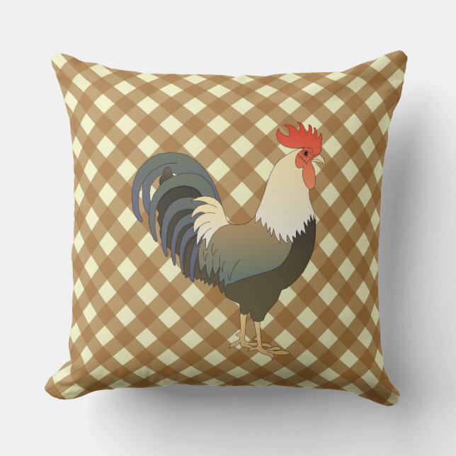 GINGHAM ROOSTER THROW PILLOW (Front)