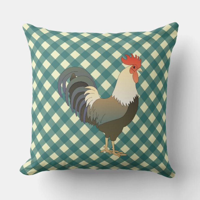 GINGHAM ROOSTER THROW PILLOW (Front)