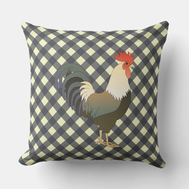 GINGHAM ROOSTER THROW PILLOW (Front)