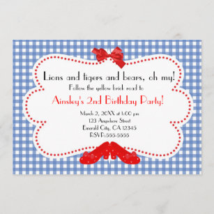 Gingham Ruby Slippers Wizard of Oz Invitation