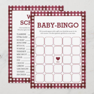 Gingham Rustic Baby Shower Two Game Card
