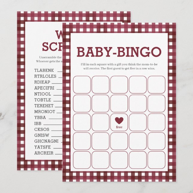 Gingham Rustic Baby Shower Two Game Card (Front/Back)