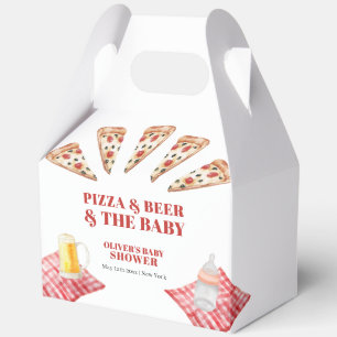 Gingham Rustic Modern Pizza Beers Baby Shower Favor Box