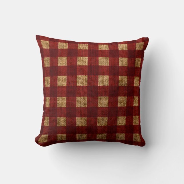 Gingham Rustic Red Throw Pillow (Front)