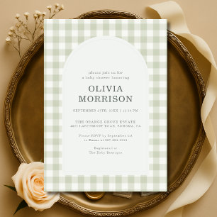 Gingham Sage Green Gender Neutral Baby Shower Invitation