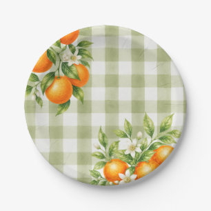 Gingham Sage Green Little Cutie Baby Shower Paper Plate