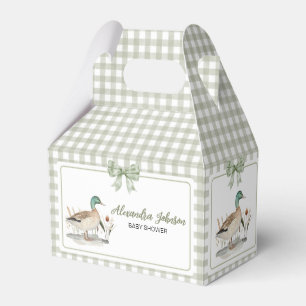 Gingham Sage Green Mallard Duck Baby Shower Favor Box