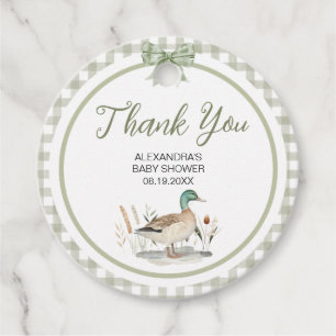 Gingham Sage Green Mallard Duck Baby Shower Favour Tags
