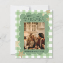 Gingham Scallop Green Photo Christmas
