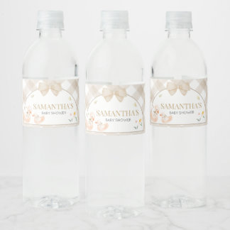 Gingham Silly Goose Baby Shower Water Bottle Label
