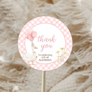 Gingham Silly Goose Birthday Party Classic Round Sticker