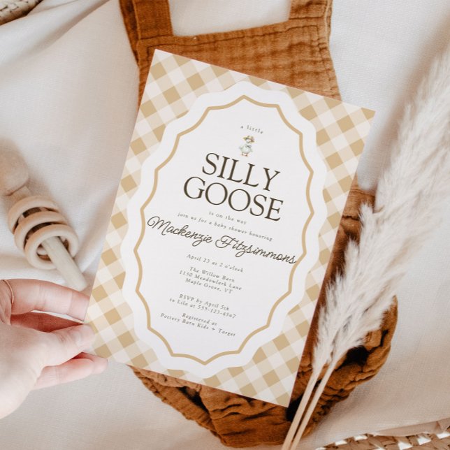 Gingham Silly Goose Plaid Baby Shower Invitation (Creator Uploaded)
