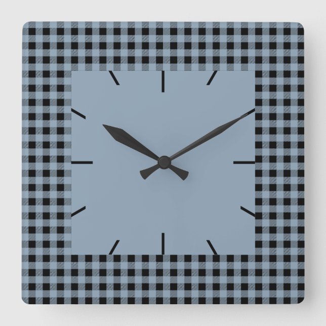 Gingham Slate and Black Square Wall Clock (Front)