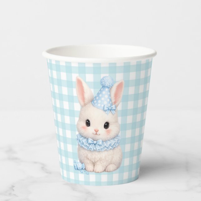 Gingham Some Bunny Is Having a Birthday Paper Cups (Front)