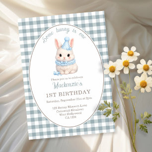 Gingham Some Bunny Is One Birthday Personalized Invitation