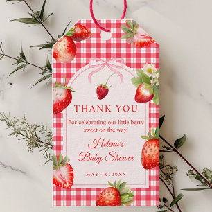 Gingham Strawberry Baby shower Thank you Gift Tag