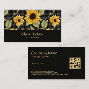 Gingham Sunflowers Pattern Business Card