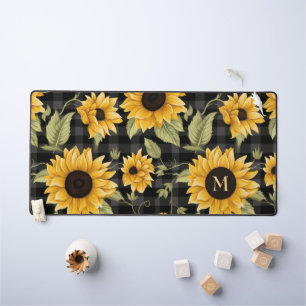 Gingham Sunflowers Pattern Desk Mat