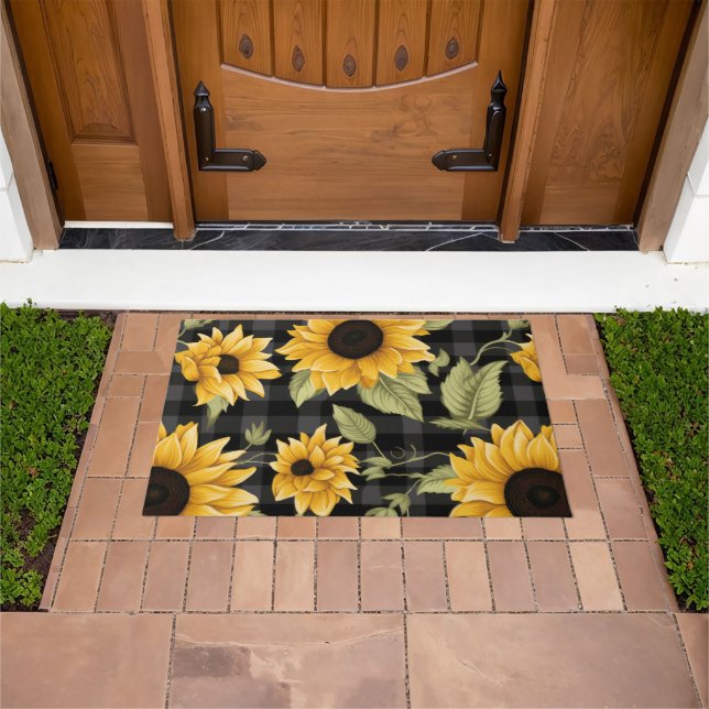 Gingham Sunflowers Pattern Doormat (Outdoor)