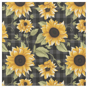 Gingham Sunflowers Pattern Fabric