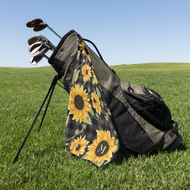 Gingham Sunflowers Pattern Golf Towel (Green)