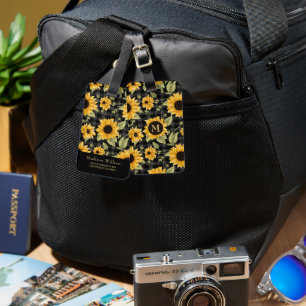Gingham Sunflowers Pattern Luggage Tag